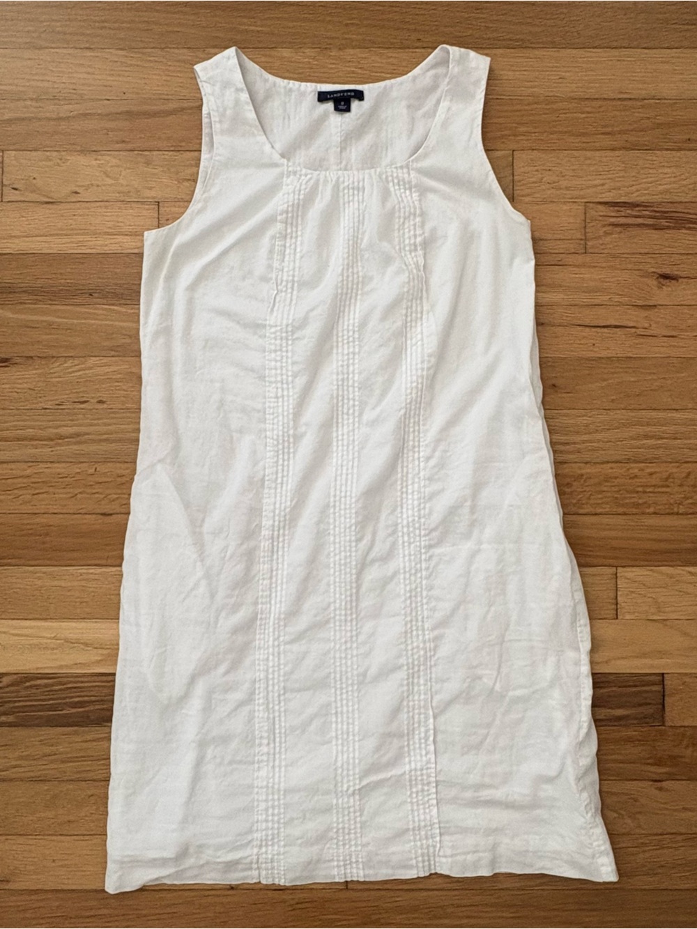 Lands' End White Pintuck Dress 100% Cotton Size 8 Pockets - Picture 1 of 8
